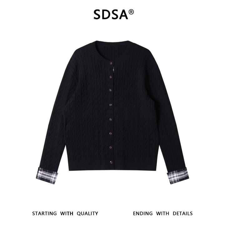 SDSA男士秋冬新款痞帅男装慵懒风纽花拼接纽扣开衫毛衣简约百搭