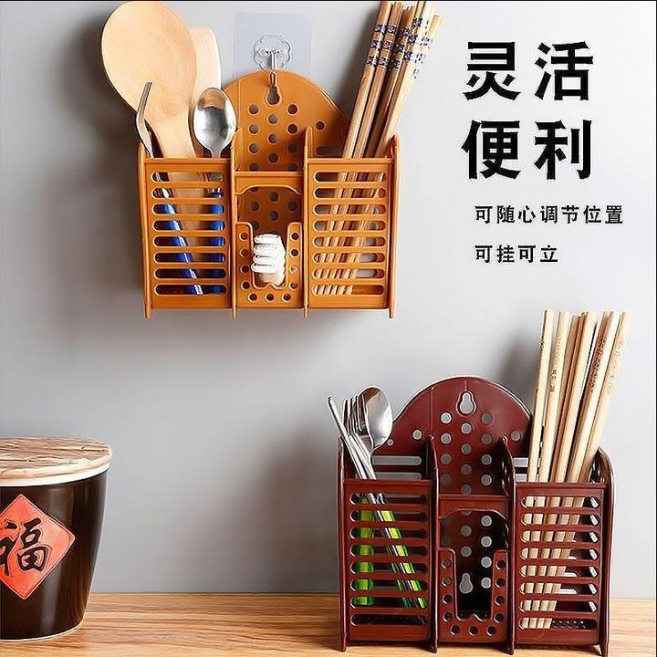 免打孔壁挂式加厚三格筷笼复古老式家用沥水架餐具收纳塑料筷子筒