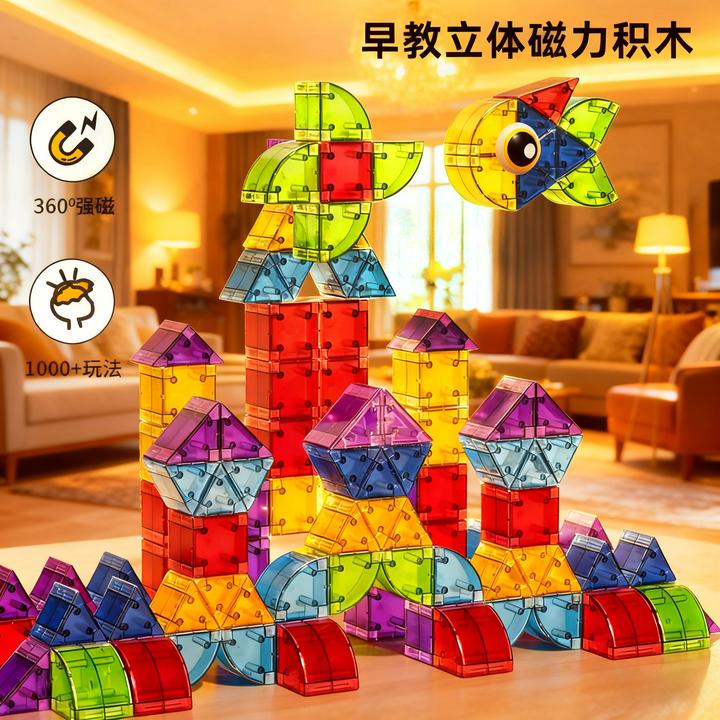 新款儿童磁力块积木拼装早教认知立体几何男女孩磁吸玩具生日礼物