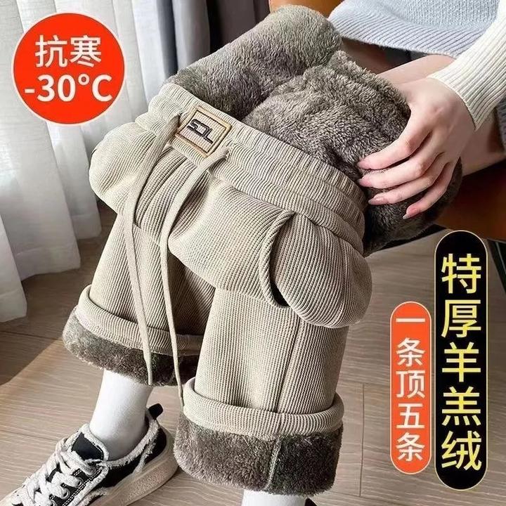 超厚加绒加厚阔腿裤女2025秋冬新款东北ins休闲宽松显高直筒裤子