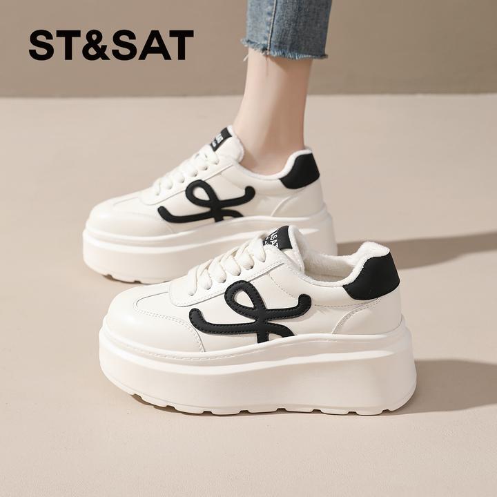 星期六小白鞋女鞋2025新款冬季爆款加绒百搭松糕厚底运动休闲鞋子