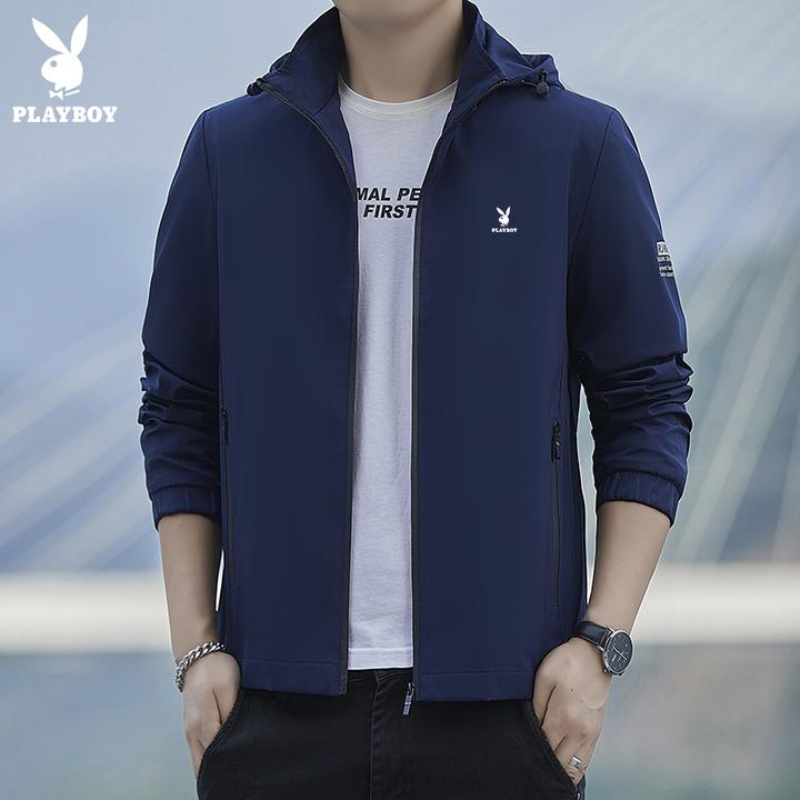 花花公子春秋季可脱卸帽夹克薄款男士修身潮流休闲百搭防风外套