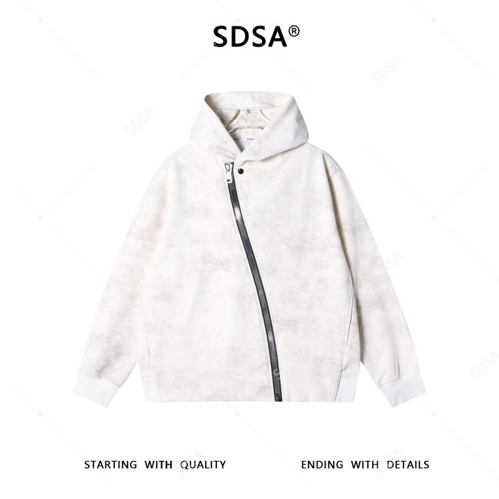 SDSA男士秋冬新款痞帅男装时尚扎染满天星斜拉链连帽卫衣外套百搭