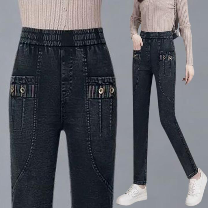 高腰弹力牛仔哈伦裤女2025春秋新款妈妈铅笔裤修身显瘦百搭休闲裤