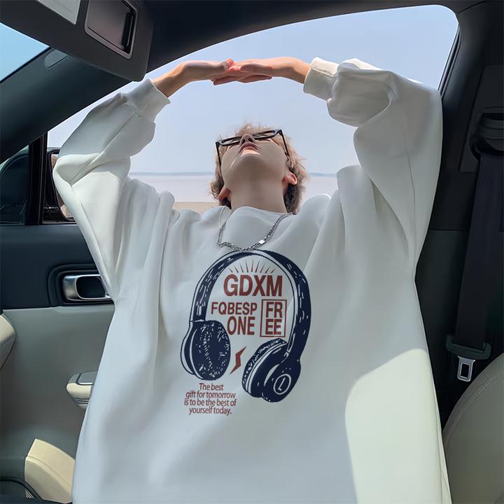 美式复古潮牌圆领卫衣男款秋冬季新款青少年休闲潮流重磅加绒外套