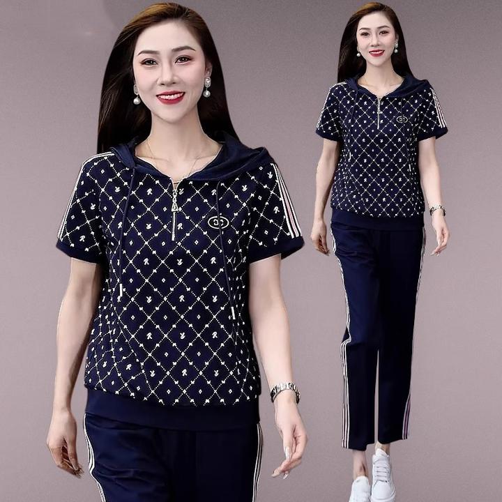 JOZDICE/纪治迪哲运动套装女款夏季轻奢印花洋气连帽减龄休闲套装