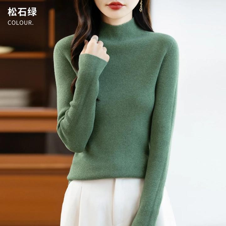 2025年秋冬新款修身时尚百搭毛针织衫纯色极简半高领打底衫女毛衣