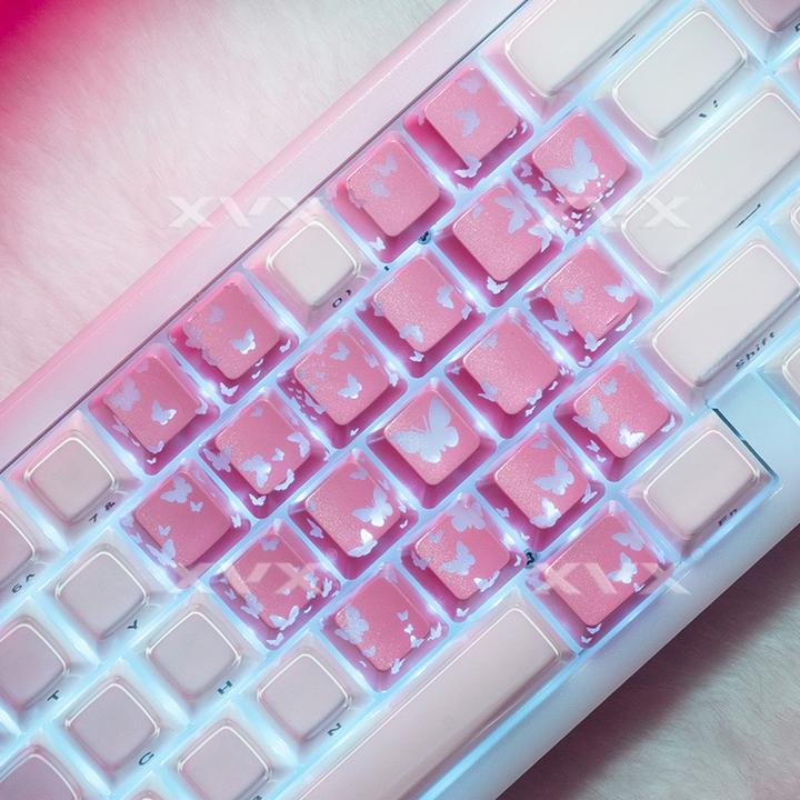 XVX【蝴蝶爱心】键帽粉色银色图案透光IMD工艺磁轴键盘帽无刻diy
