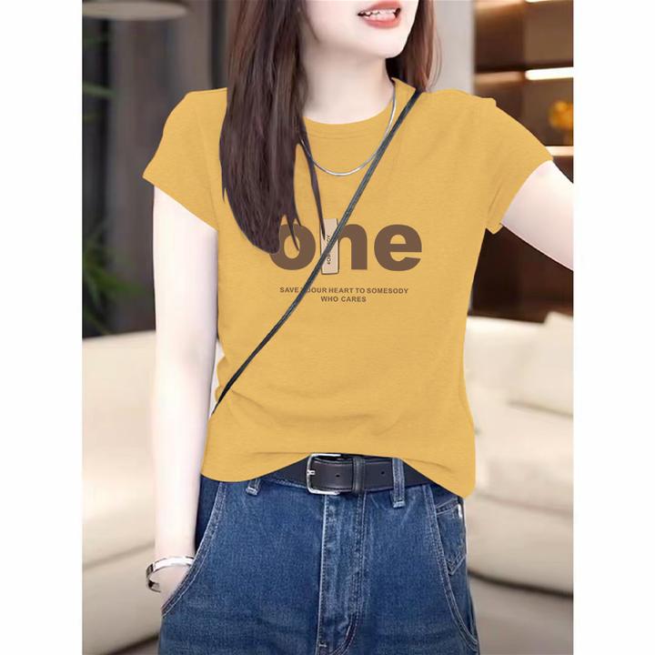 2025新款夏季正肩圆领短袖体恤纯棉上衣显瘦时尚洋气减龄t恤女装