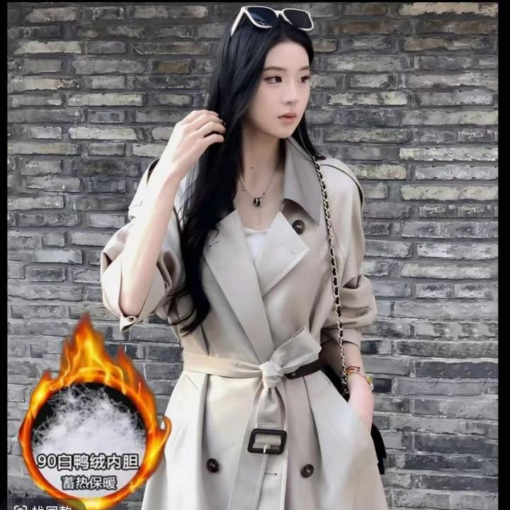 2025休闲风宽松型工装风45长款女秋冬网红收腰双排扣风衣