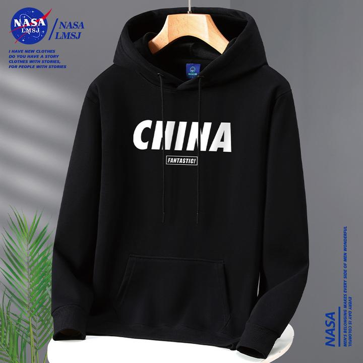 NASA潮牌爆款高端2025新款春秋男士加绒加厚连帽卫衣男生大码帽衫