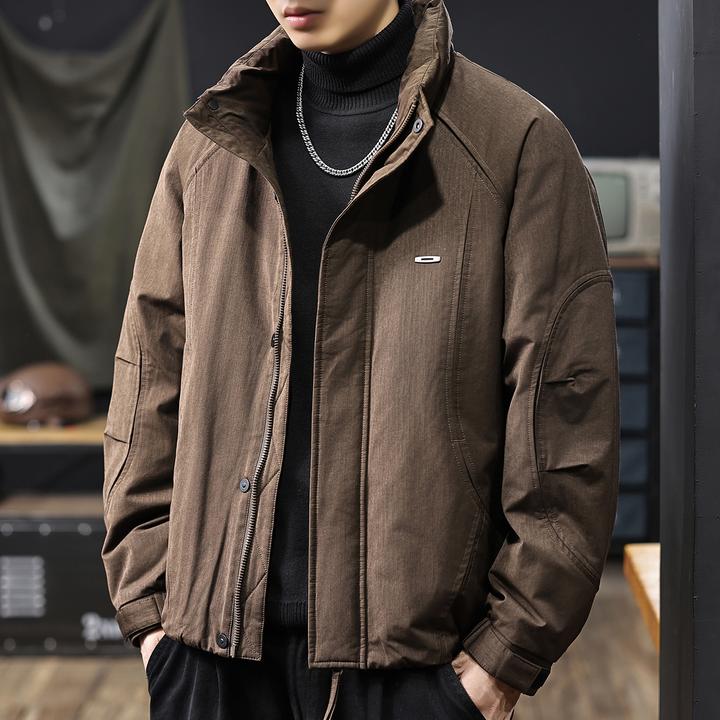 MR.MUDI/穆迪先生美式中年复古几何拼接羽绒服男2025冬季90白鸭绒