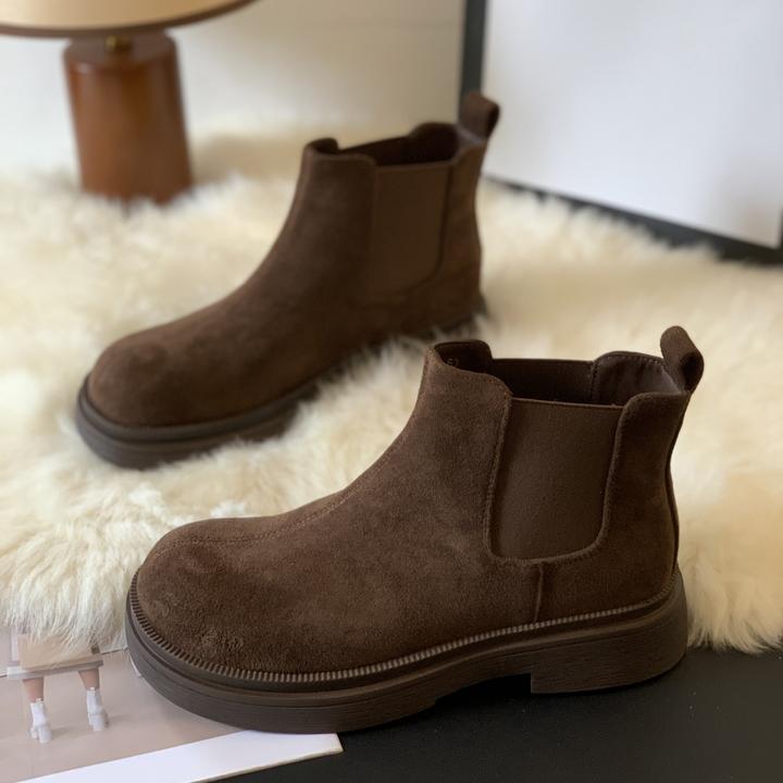 复古磨砂绒面粗跟切尔西马丁靴2025女秋季新款简约短筒设计瘦瘦靴