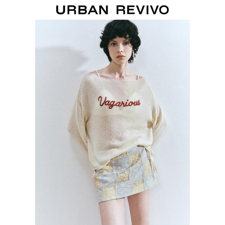 UR2025秋季新款女装慵懒休闲一字领字母长袖针织衫UYL950079