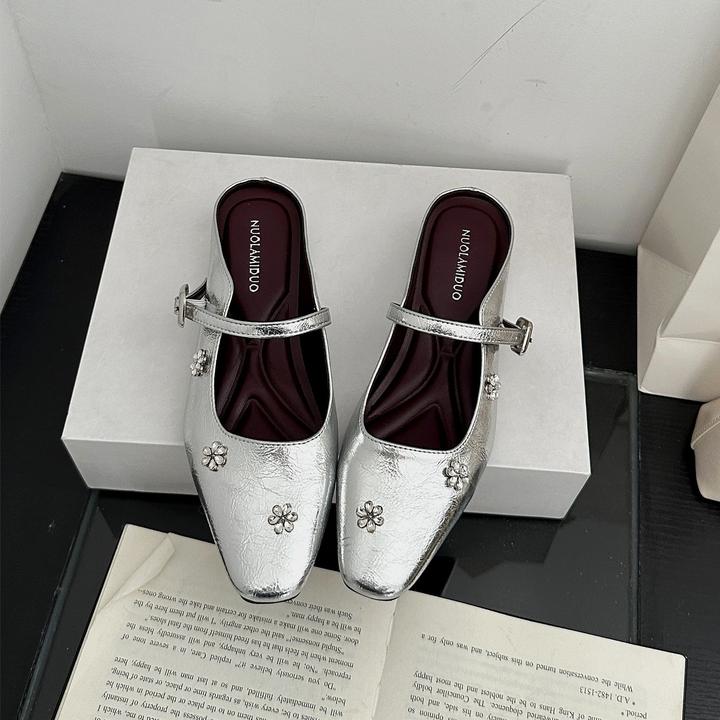 方头水钻内增高一字带包头半拖鞋女外穿穆勒鞋百搭时尚平底凉拖鞋