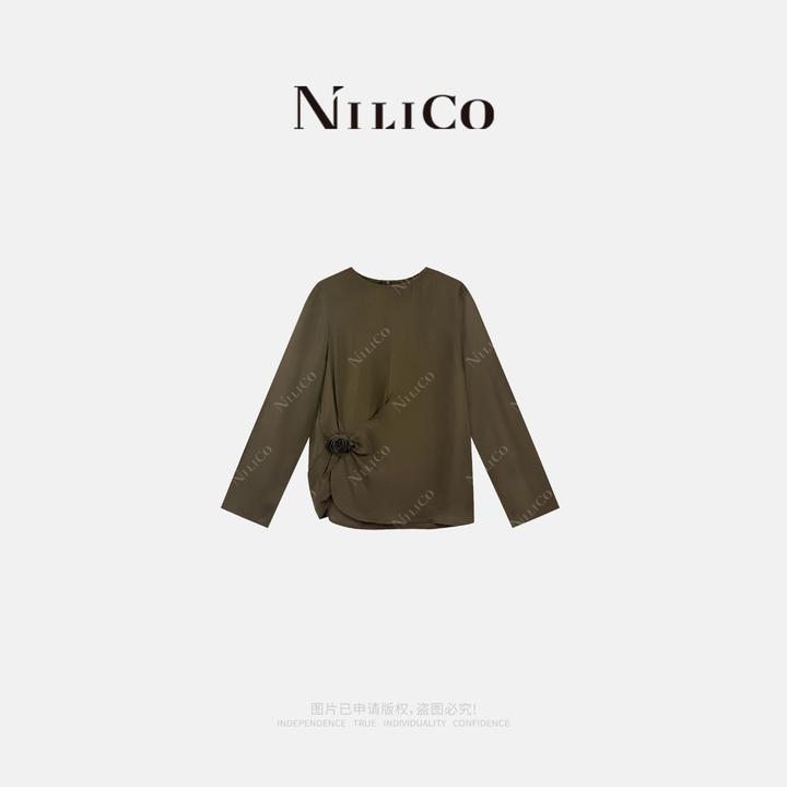 NILICO【沉香】新中式手工玫瑰花醋酸纤维长袖古韵女罩衫