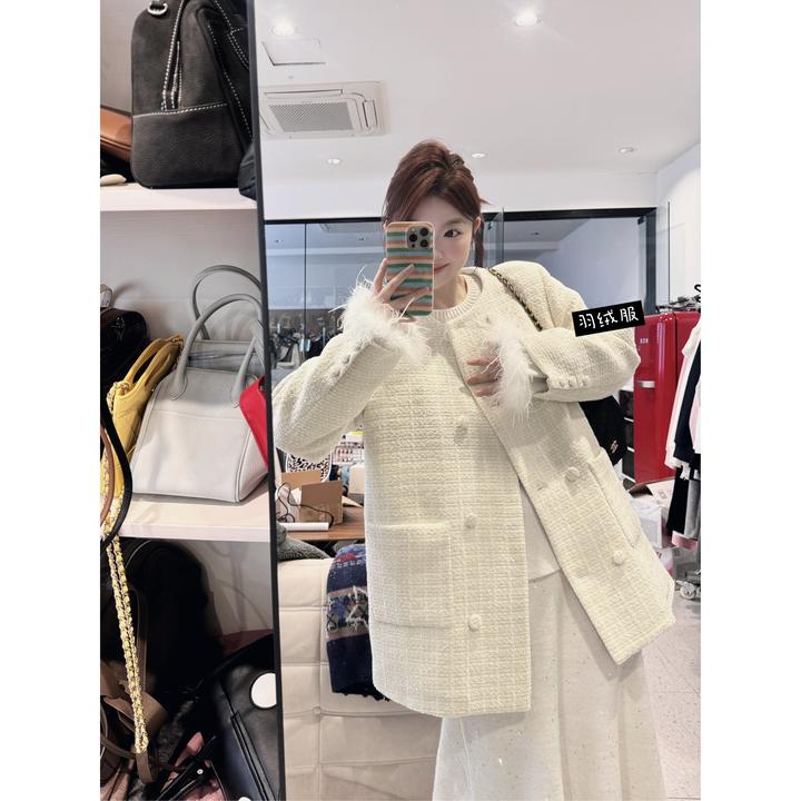 晶咕【米兰往事！】高级感小香粗花呢银丝西装羽绒外套