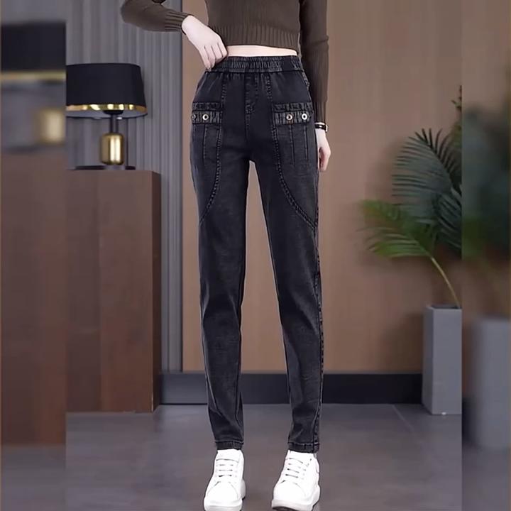 高腰弹力牛仔哈伦裤女2025春秋新款铅笔裤修身显瘦时尚洋气休闲裤