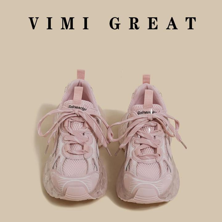 这也太好看了吧~VIMI GREAT 厚底老爹鞋2025新款粉红增高运动鞋