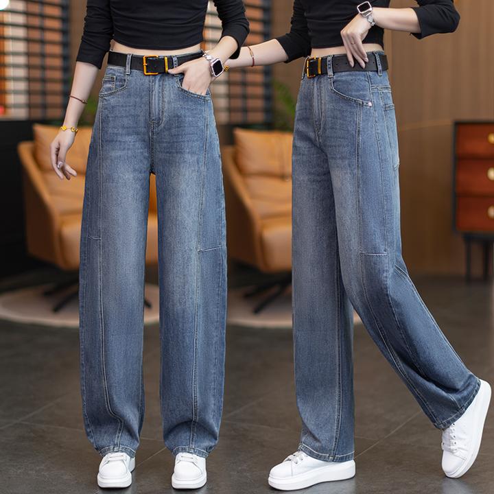 高腰窄版牛仔裤女2025秋季新款复古百搭宽松显瘦九分直筒弯刀裤