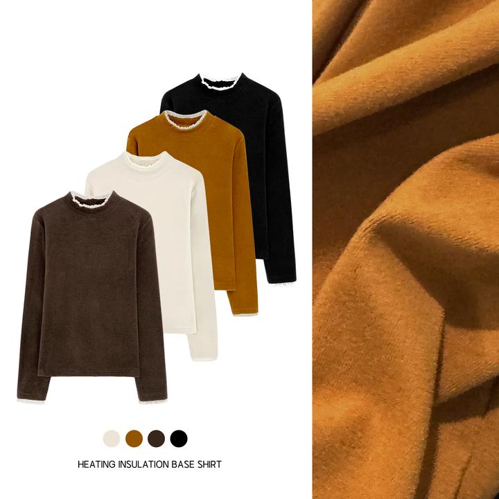 速暖打底”内在美～秋冬加厚双面澳绒半高领花边百搭长袖打底衫白色