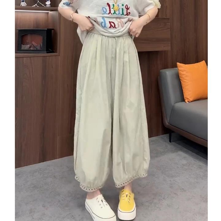 休闲裤女士2025年新款爆款裤子夏季小个子薄款显瘦镂空花边灯笼裤