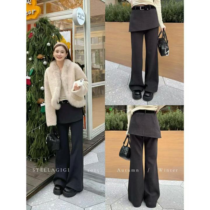 SG / 郭幂幂 AW 韩系高级感 加绒显瘦假两件屁帘微喇裤K-20253063