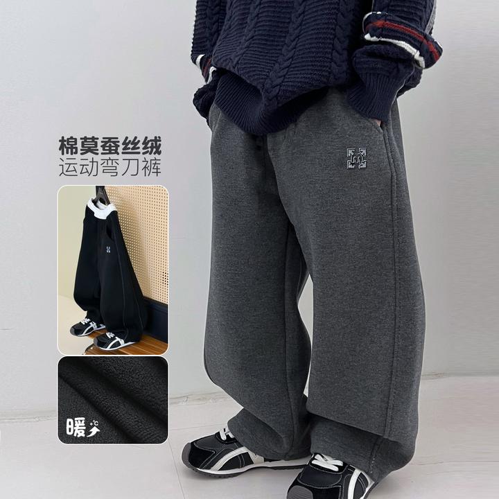 儿童休闲裤冬季加绒男童保暖宽松弯刀裤中大童童装加厚5115106O1