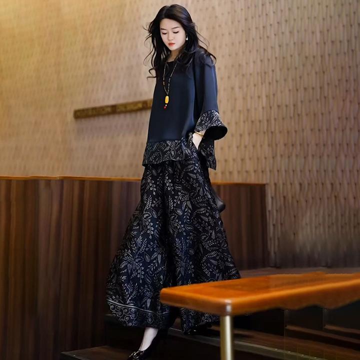 时髦女装轻奢两件套夏季新款大码200斤遮肚显瘦上衣搭阔腿裤套装