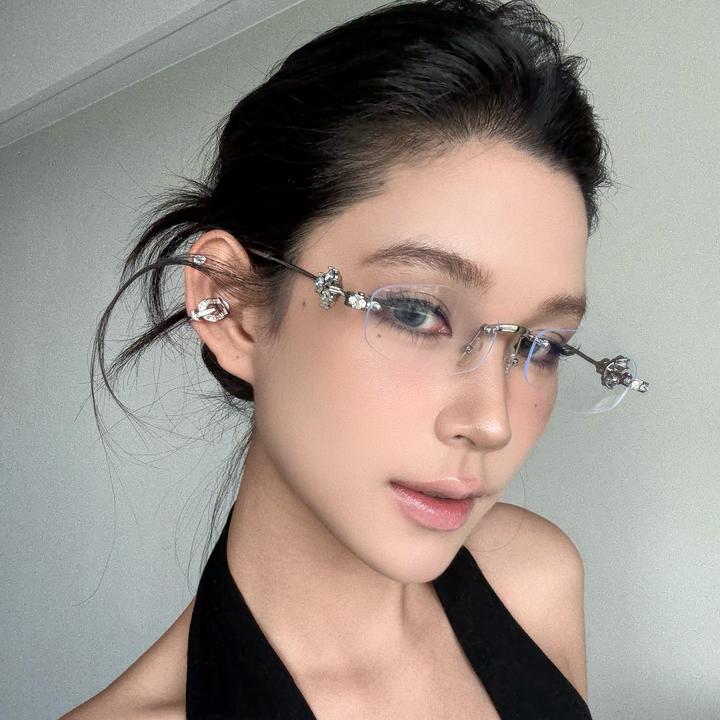 弗瑞姆眼镜珠宝系列多边形无框平光镜女高级感镶钻镜架防蓝光0086