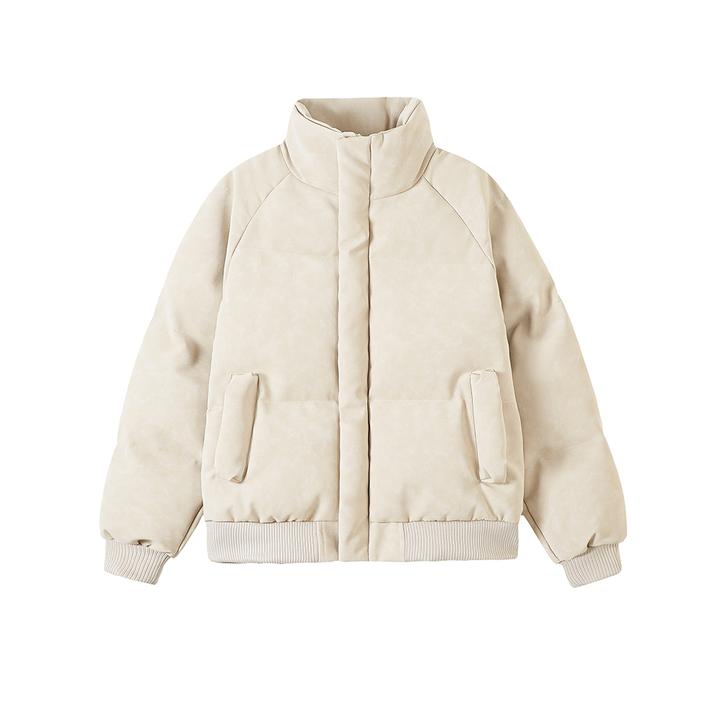 LIGGICC冬季新款帆布皮立领设计感加厚棉服保暖情侣休闲百搭棉衣