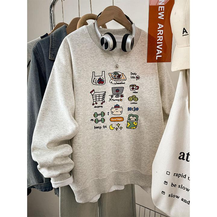 法式原创大码宽松无帽卫衣女秋季新款胖mm加绒加厚小众上衣200斤