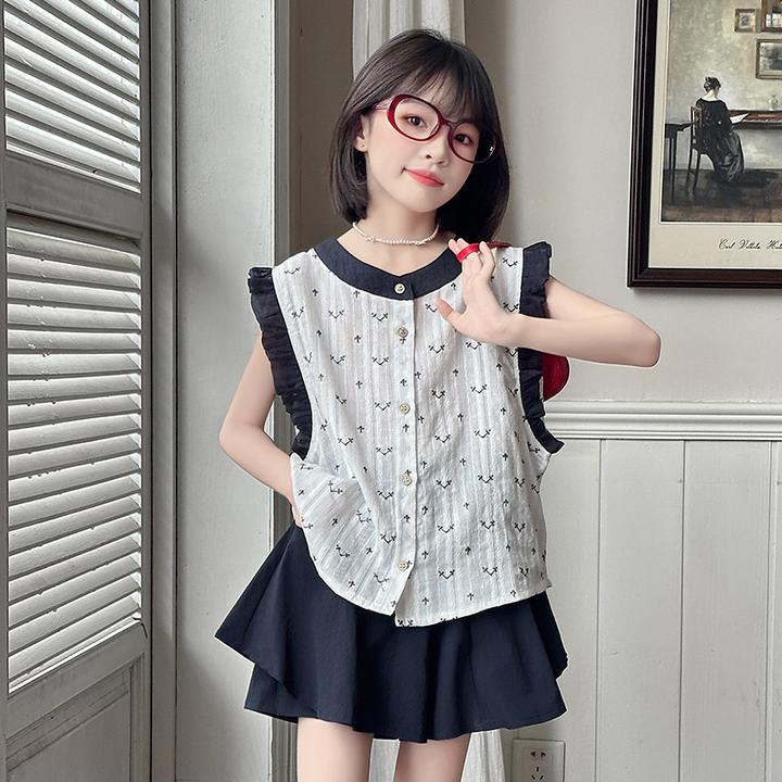 女童夏季短袖套装薄款2025新款洋气时髦女孩6-12岁高级感两件套潮