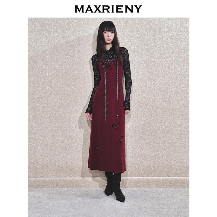 【商场同款-节庆穿搭】MAXRIENY精致复古安哥拉红针织吊带连衣裙
