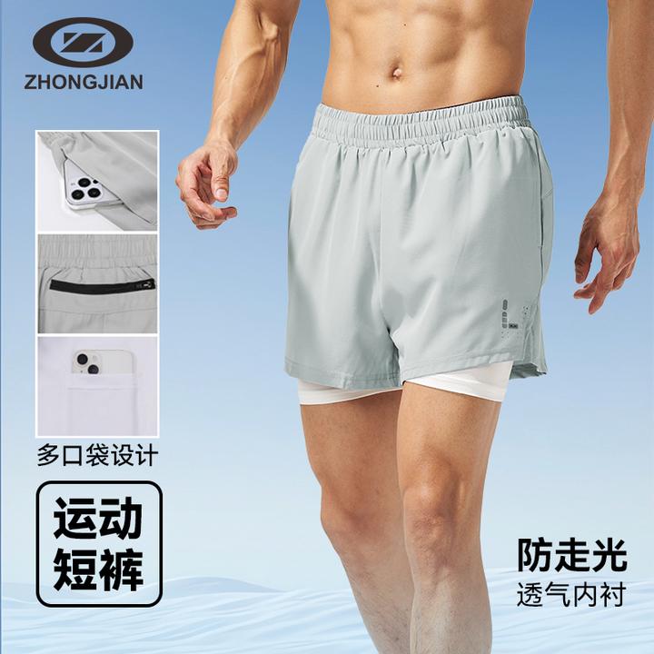 运动三分带内衬短裤男夏季健身裤跑步训练短裤子后置口袋U242M017