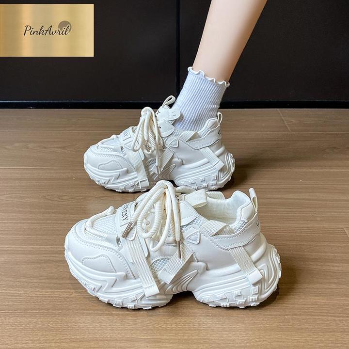 PinkAvril加绒老爹鞋女2025新款秋冬棉鞋女鞋厚底增高小白鞋百搭