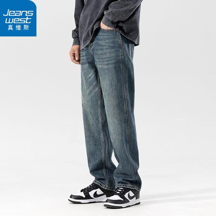 真维斯夏季新款直筒牛仔裤男士宽松水洗复古阔腿裤美式潮牌休闲裤