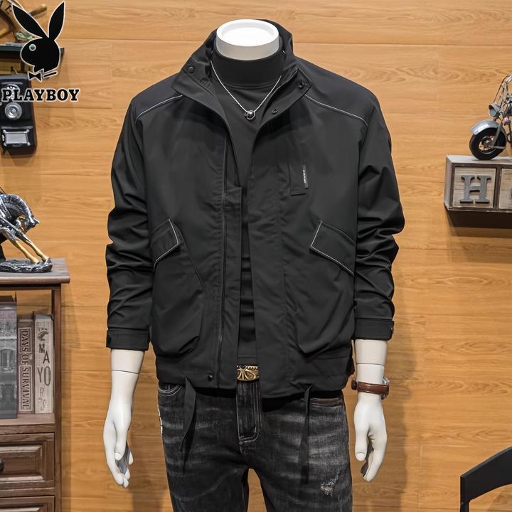 PLAYBOY/花花公子潮牌工装夹克男士春秋新款痞帅休闲百搭立领外套
