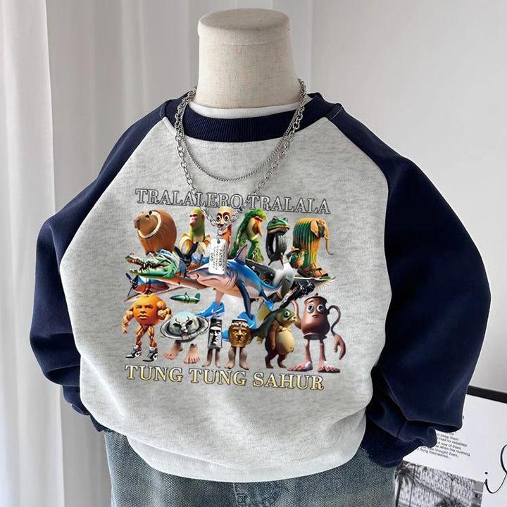 童装美式潮牌山海经系列儿童男童长袖插肩款高质量卫衣秋季衣服