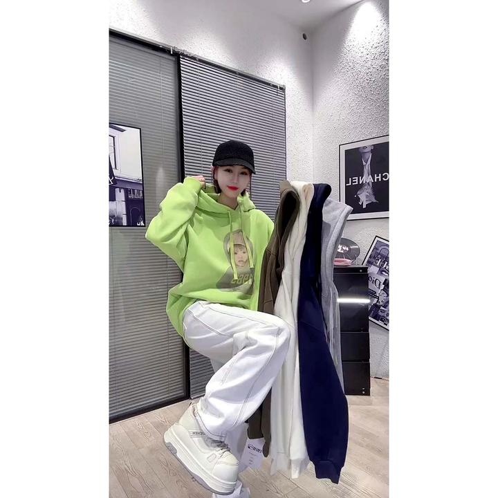 韩版百搭休闲宽松可爱带帽小孩图案连帽长袖卫衣潮