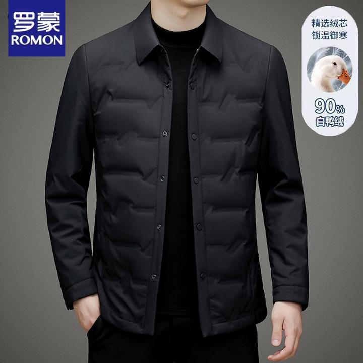 Romon/罗蒙冬季时尚男士羽绒服轻薄款休闲衬衫领冬装商务保暖外套