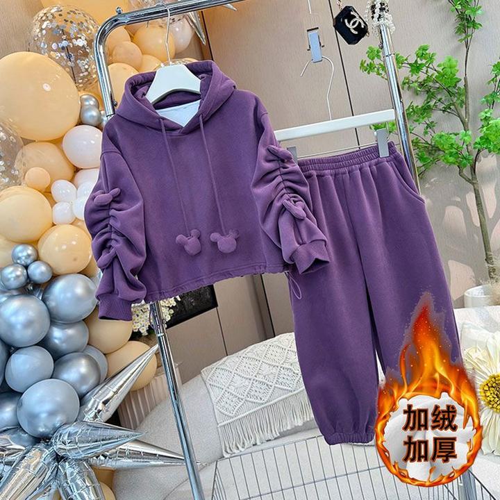 女童加绒套装2024新款秋冬装宝宝时髦韩版卫衣儿童休闲裤两件套潮