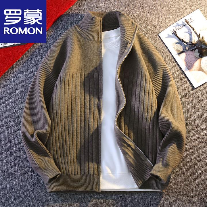 罗蒙百搭拼接立领拉链情侣毛衣外套男女秋冬宽松针织开衫外套男