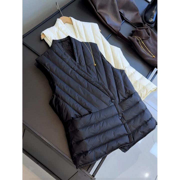 鸭绒 轻薄女短款V领简约百搭坎肩马夹显瘦叠穿外套