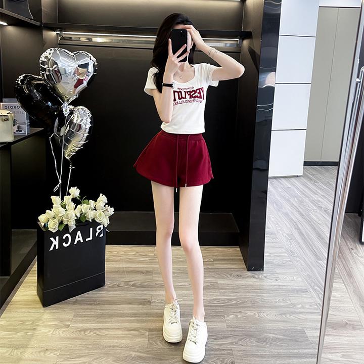 YY高级感休闲运动套装女夏洋气显瘦宽松上衣高腰短裤薄款两件套SM