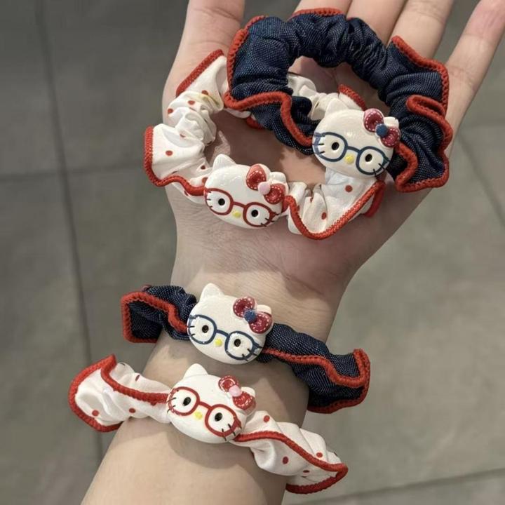 超甜眼镜猫咪发圈!卡通猫咪发绳牛仔发圈小肠圈少女扎发皮筋头饰