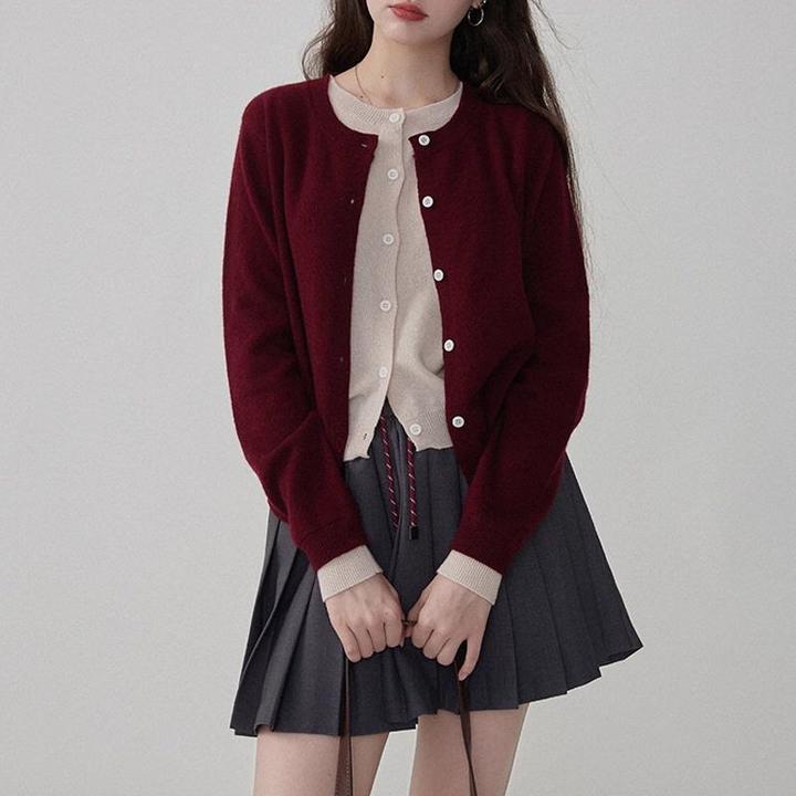 绵羊毛miu系假两件针织衫女秋季松紧腰百褶半身裙