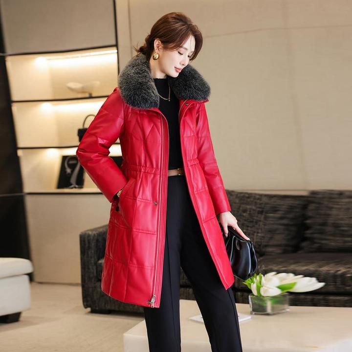 法劳格海宁真皮皮衣女羽绒服秋冬季新款修身卸绵羊皮鹅绒服外套中