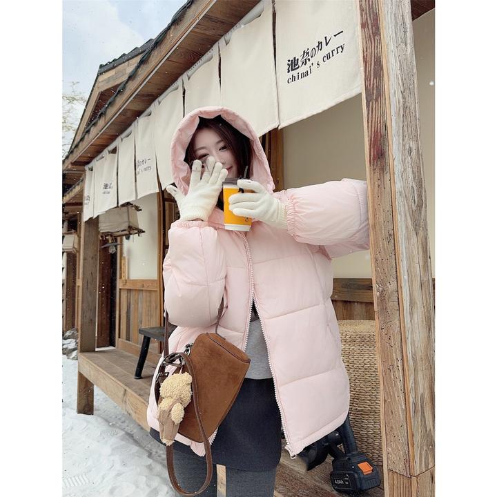 粉色加厚小个子面包服2025秋冬新款减龄宽松连帽长袖棉服外套女潮
