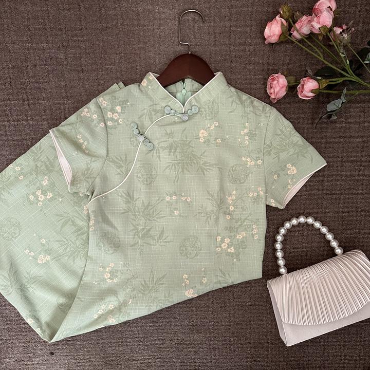 芊芊【若汐】2025新中式小个子改良日常旗袍显瘦气质绿色送考